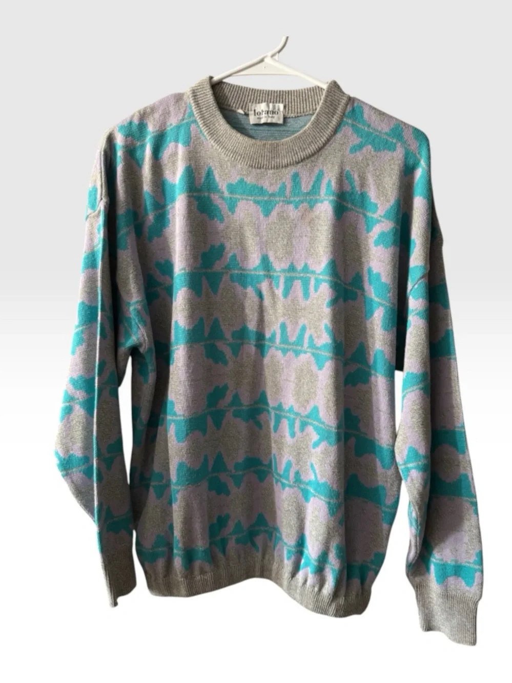 VTG Lorano Pullover Sweater Cosby Abstract Wave Pattern TealLavender Grandpacore